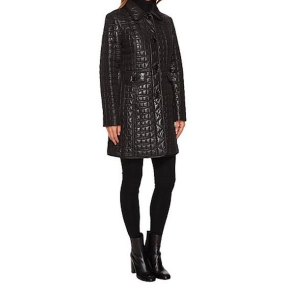 Kate Spade Packable Quilted Coat A-Line Black Puffer Mid Length Bow Pattern S